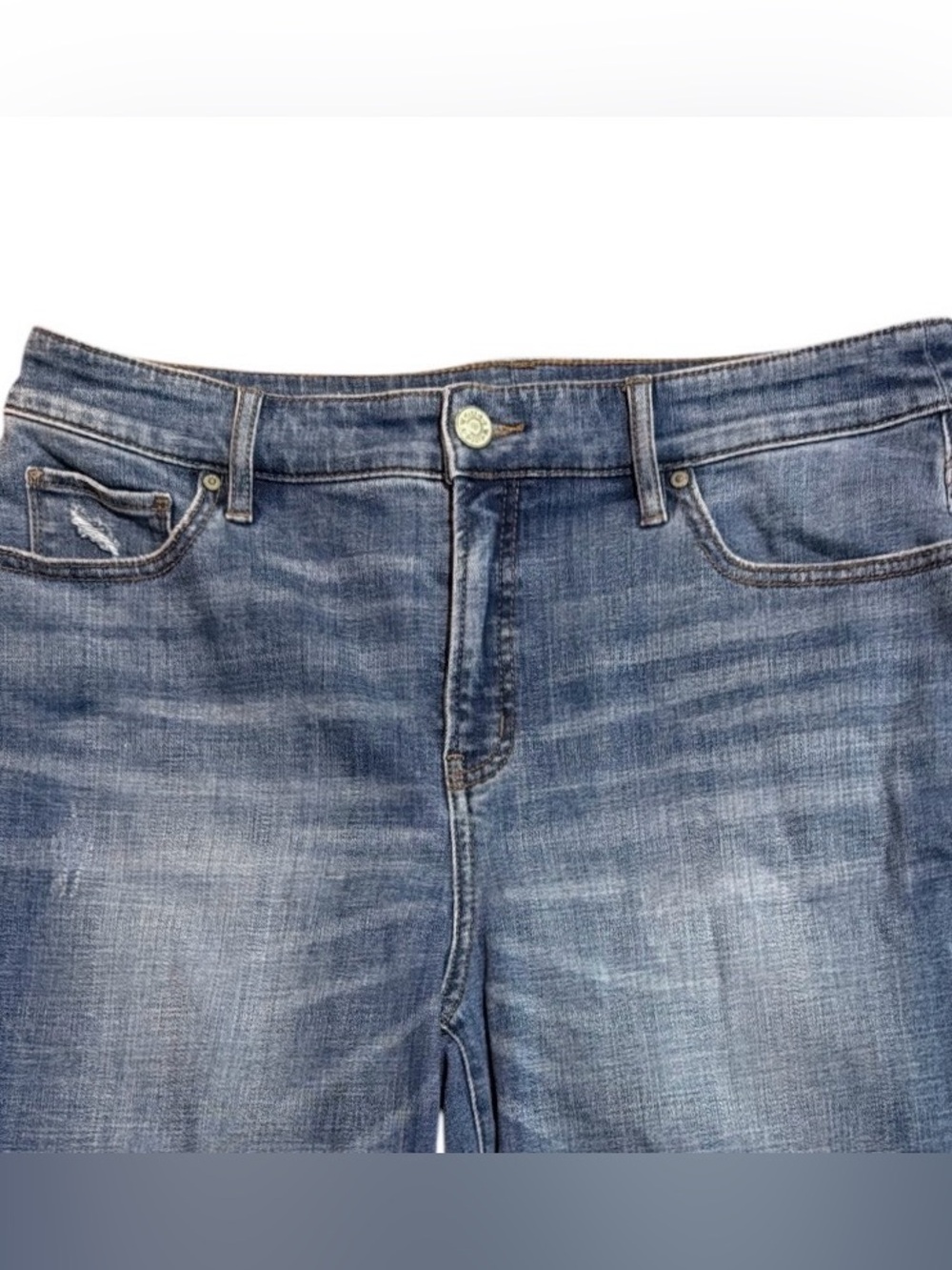 Chico's So Slimming Girlfriend Slim Leg Crop Straight Jeans in Medium Blue Wash - Picture 2 of 7